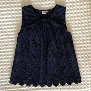 GAP Sleeveless Navy Blue Cotton Eyelet Top XS
